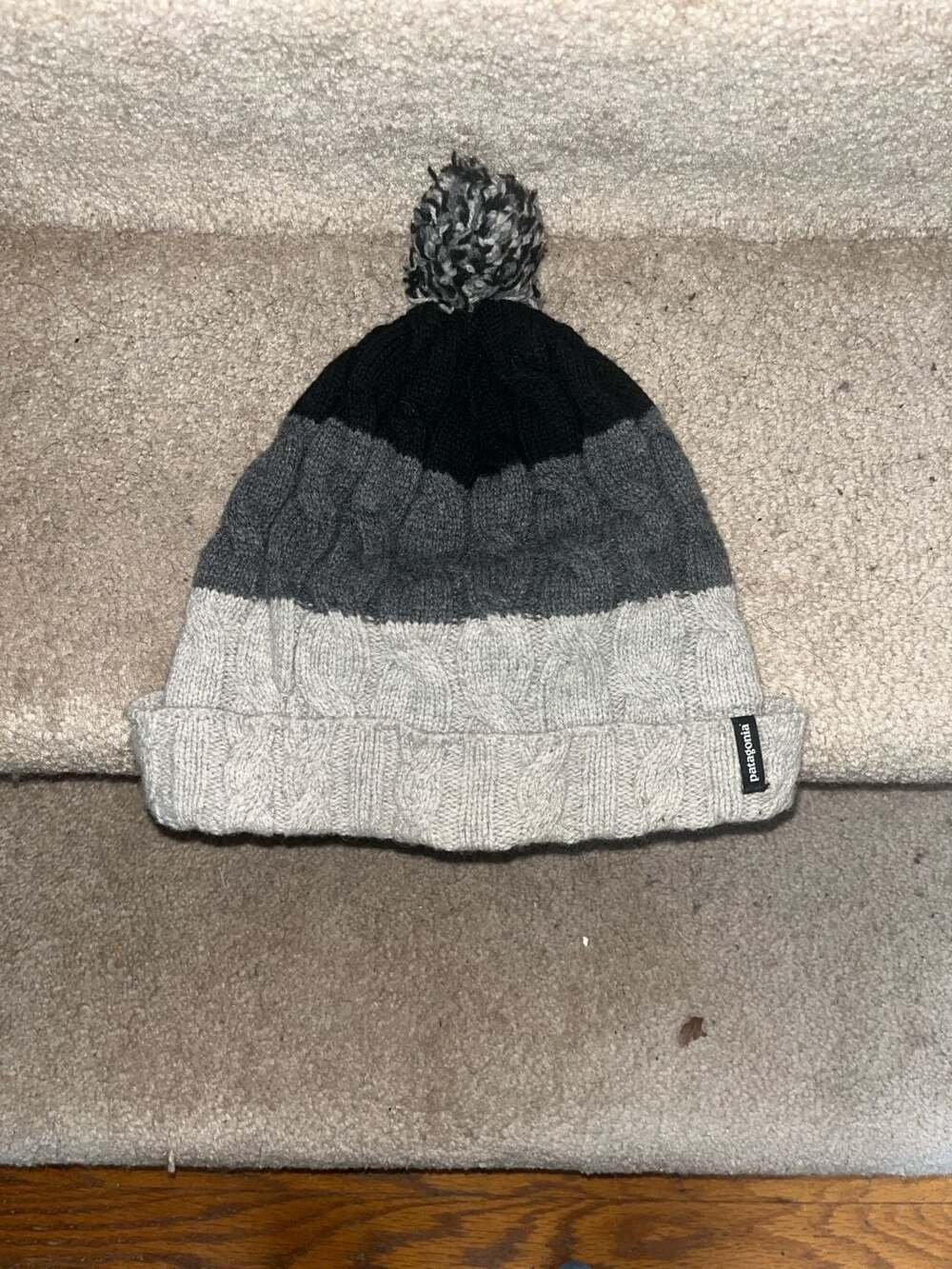 Patagonia Glacier Stripe Cable Knit Beanie Pom Hat